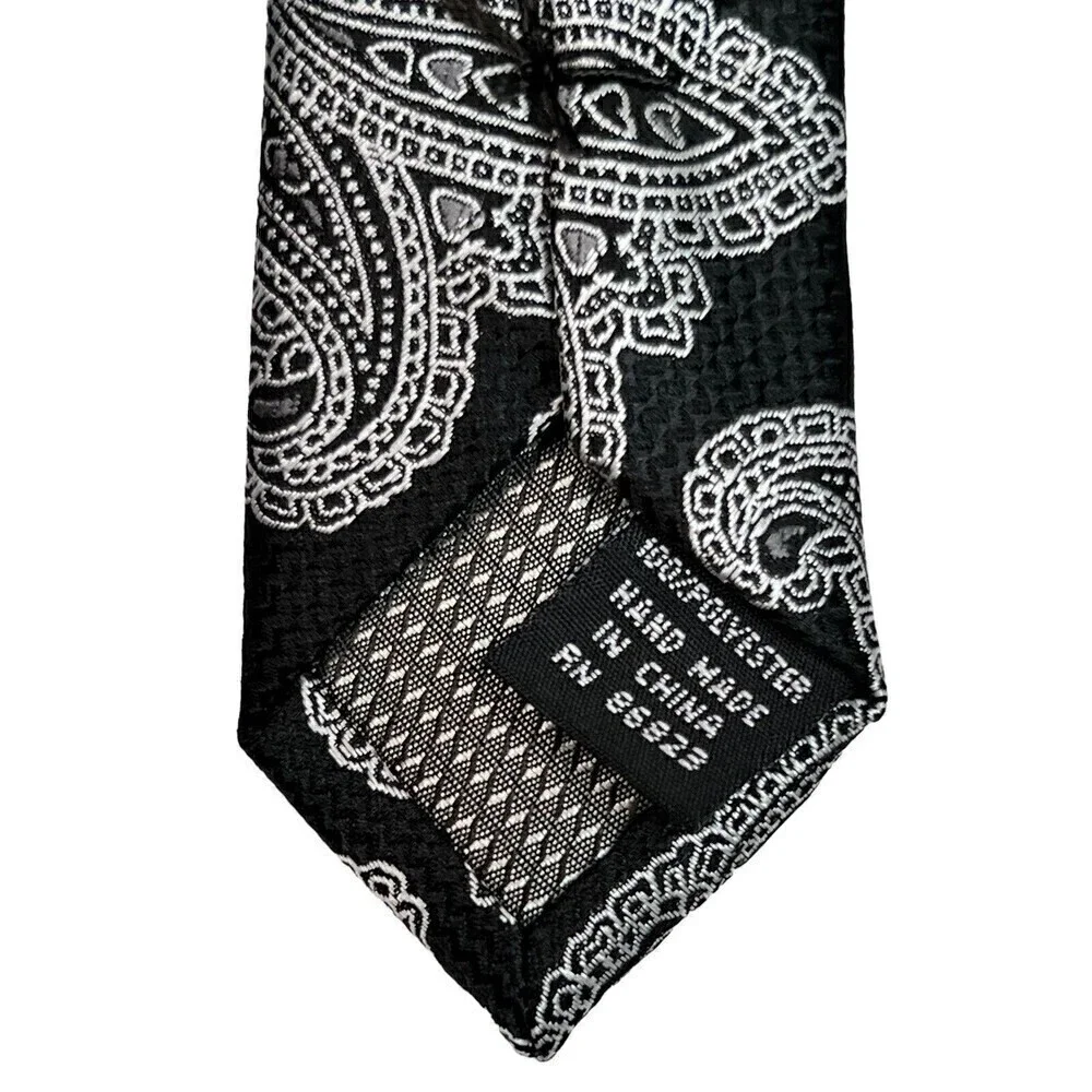 NWOT Ivy Crew Dress Shirt Tie Paisley Black White Length 58